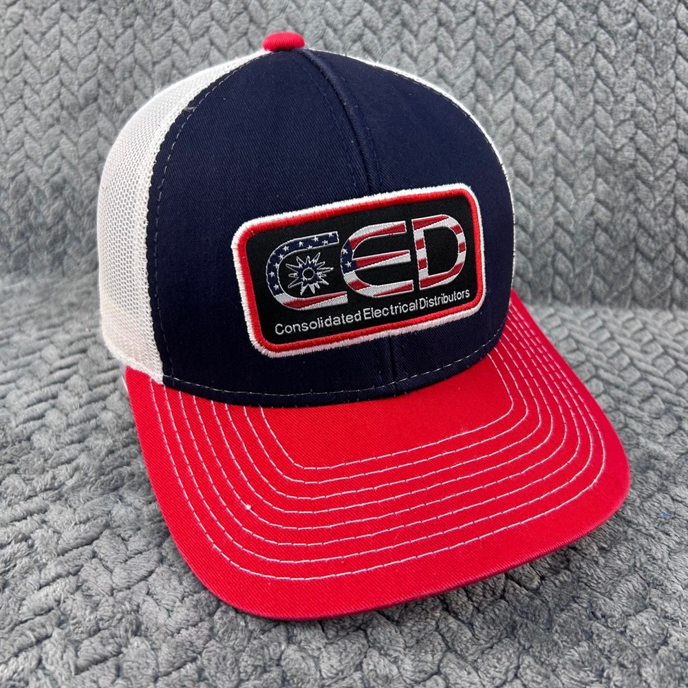 CED Patch Mens Navy‎ Red BMP Trucker Hat Snapback Mesh Patriotic OSFM